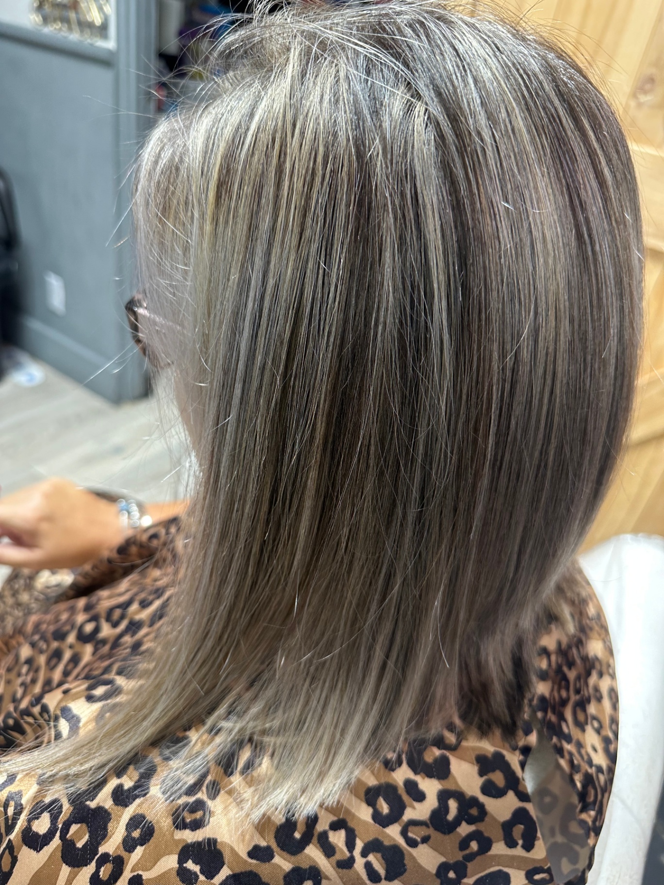 Silver blonde highlights on lob