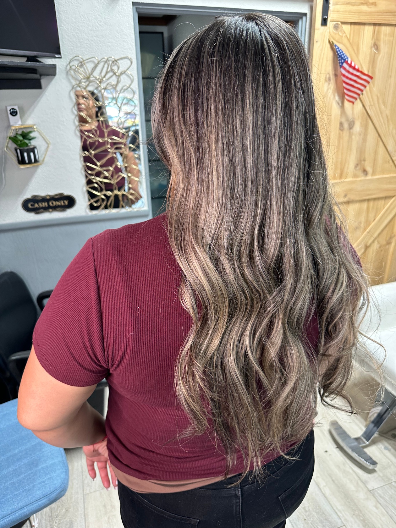 Long mushroom brown balayage waves